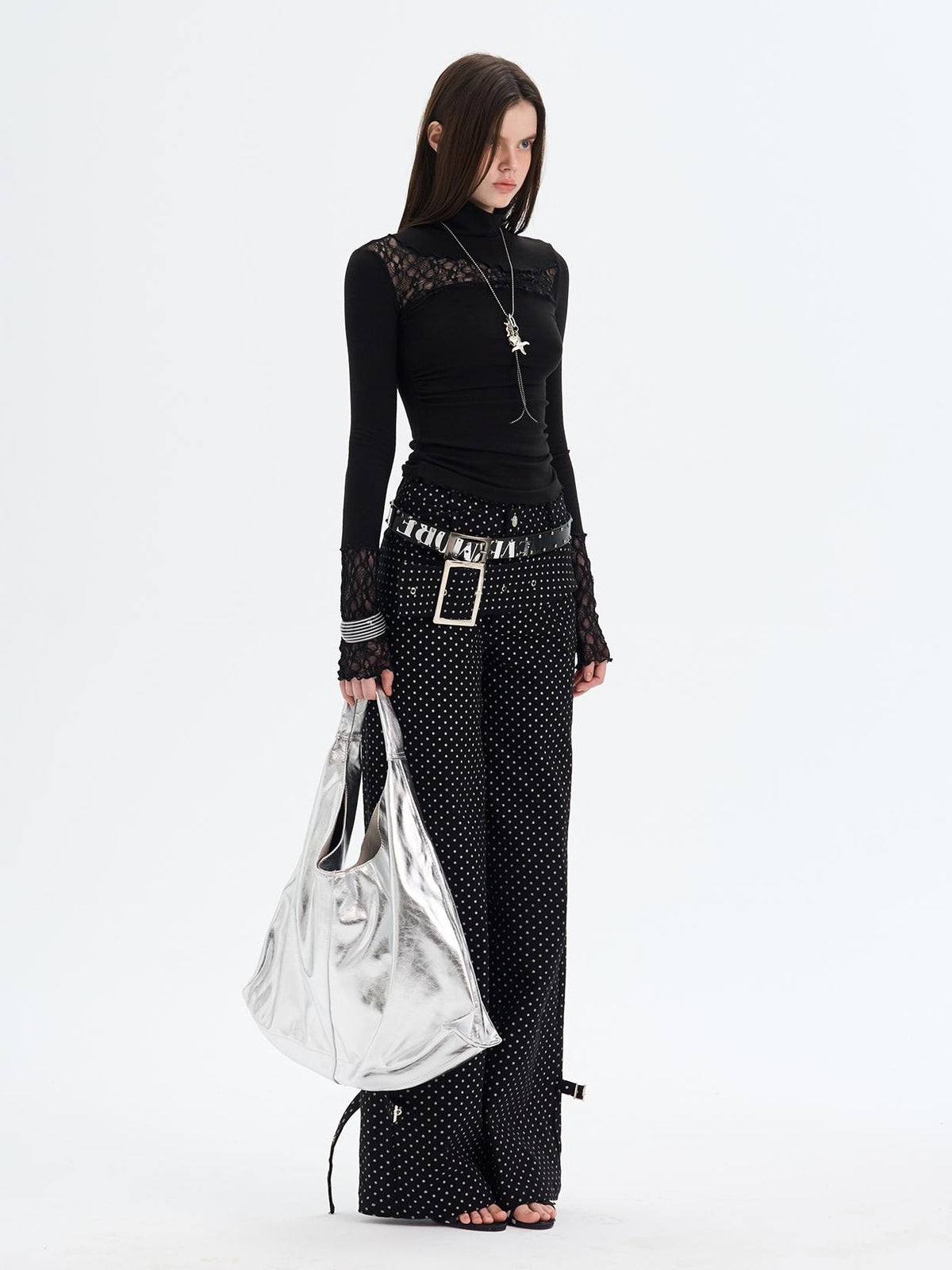 The NeverMore Lace Trim Turtleneck Knit Slim Fit Women&
