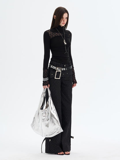 The NeverMore Lace Trim Turtleneck Knit Slim Fit Women&