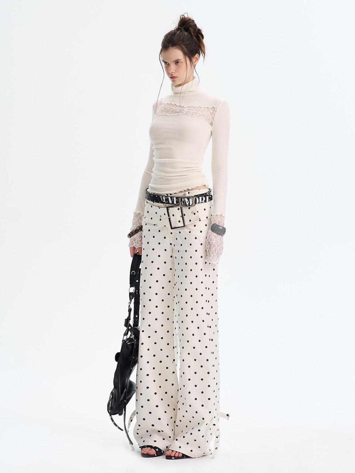 The NeverMore Lace Trim Turtleneck Knit Slim Fit Women&
