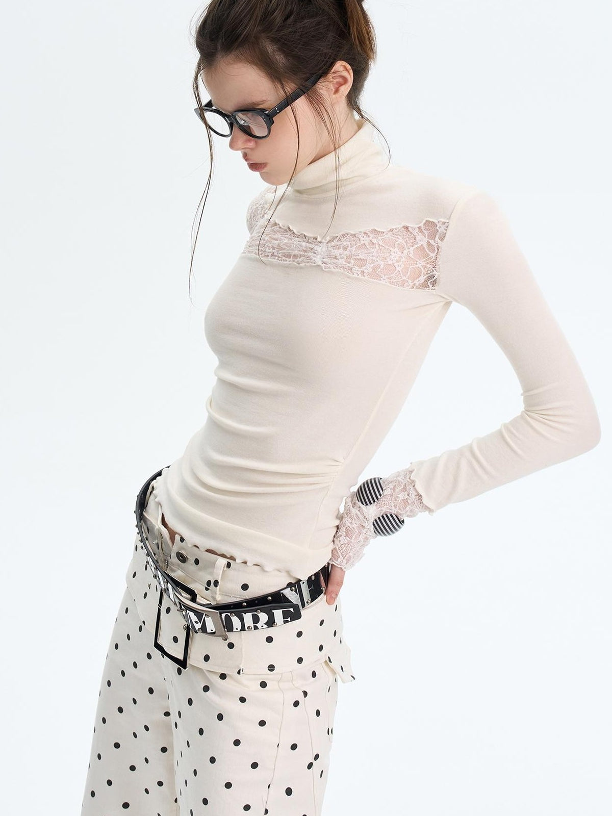 The NeverMore Lace Trim Turtleneck Knit Slim Fit Women&