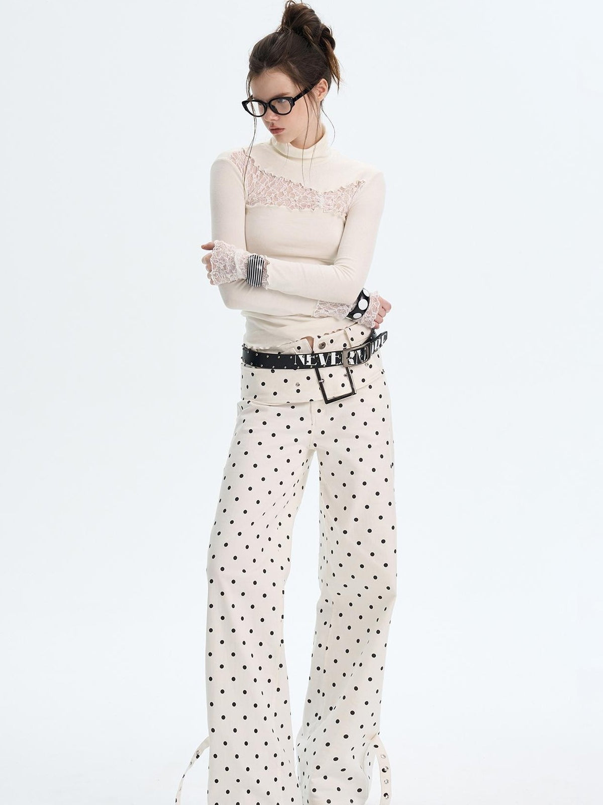 The NeverMore Lace Trim Turtleneck Knit Slim Fit Women&