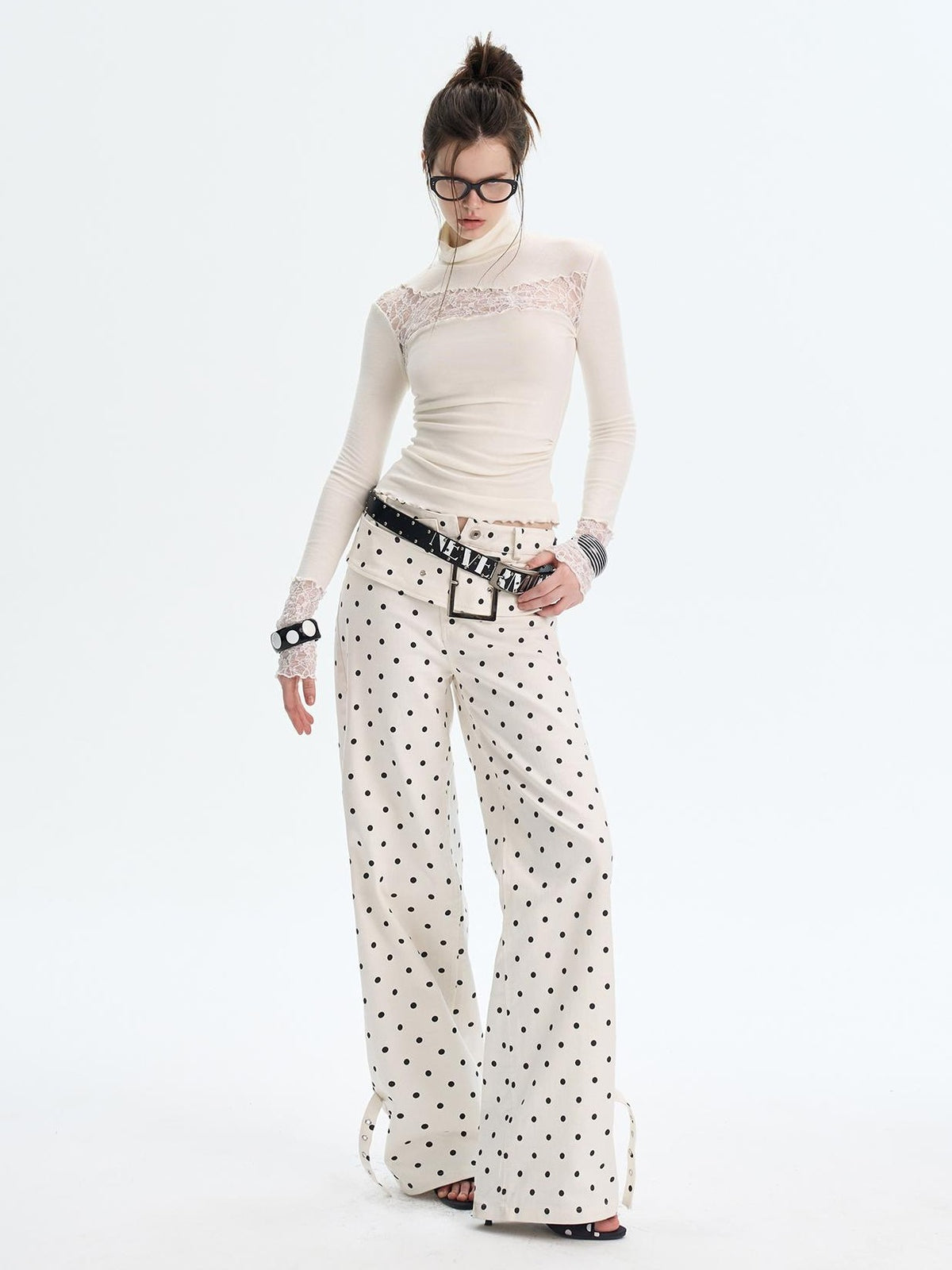 The NeverMore Lace Trim Turtleneck Knit Slim Fit Women&