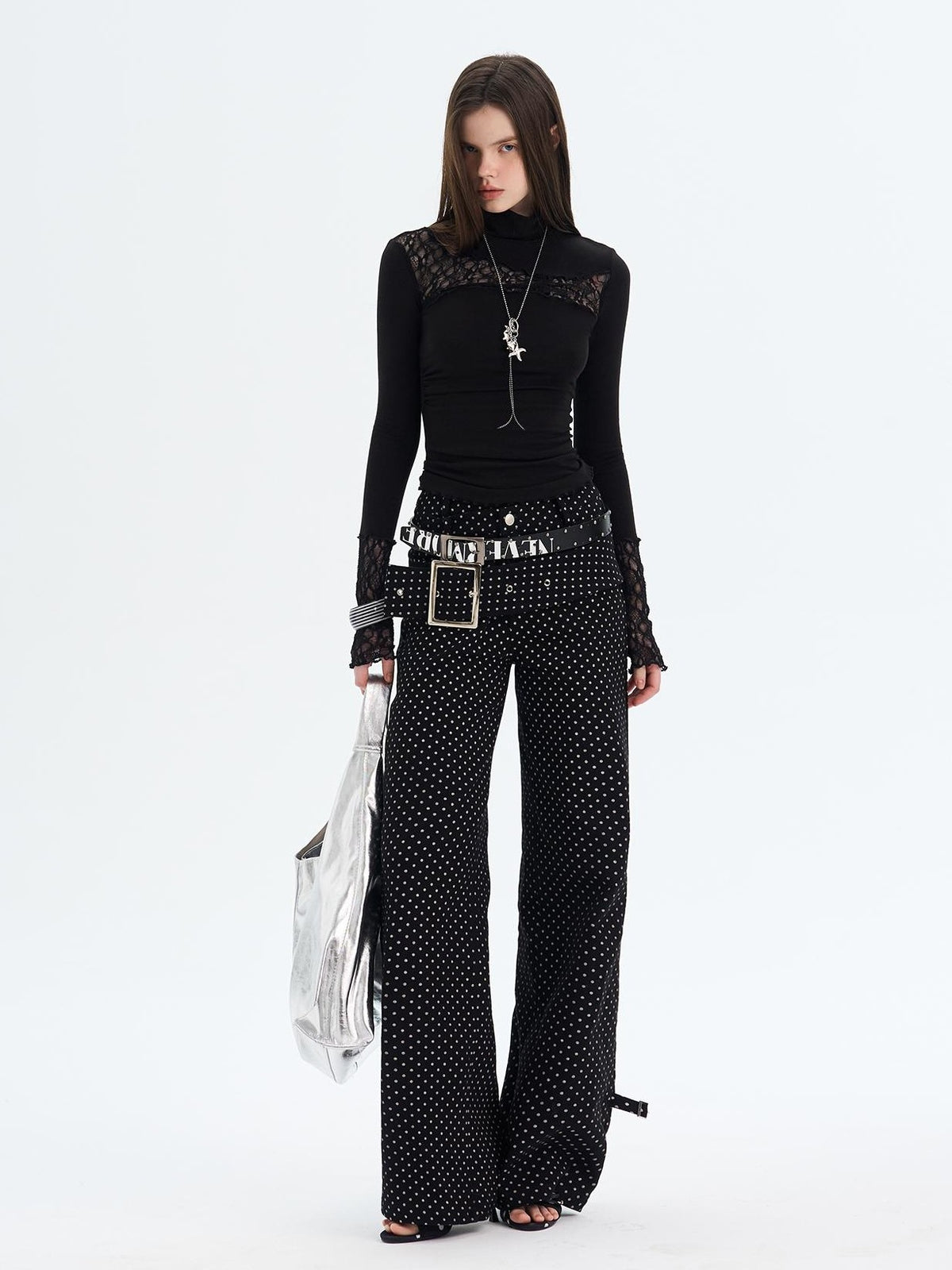 The NeverMore Lace Trim Turtleneck Knit Slim Fit Women&