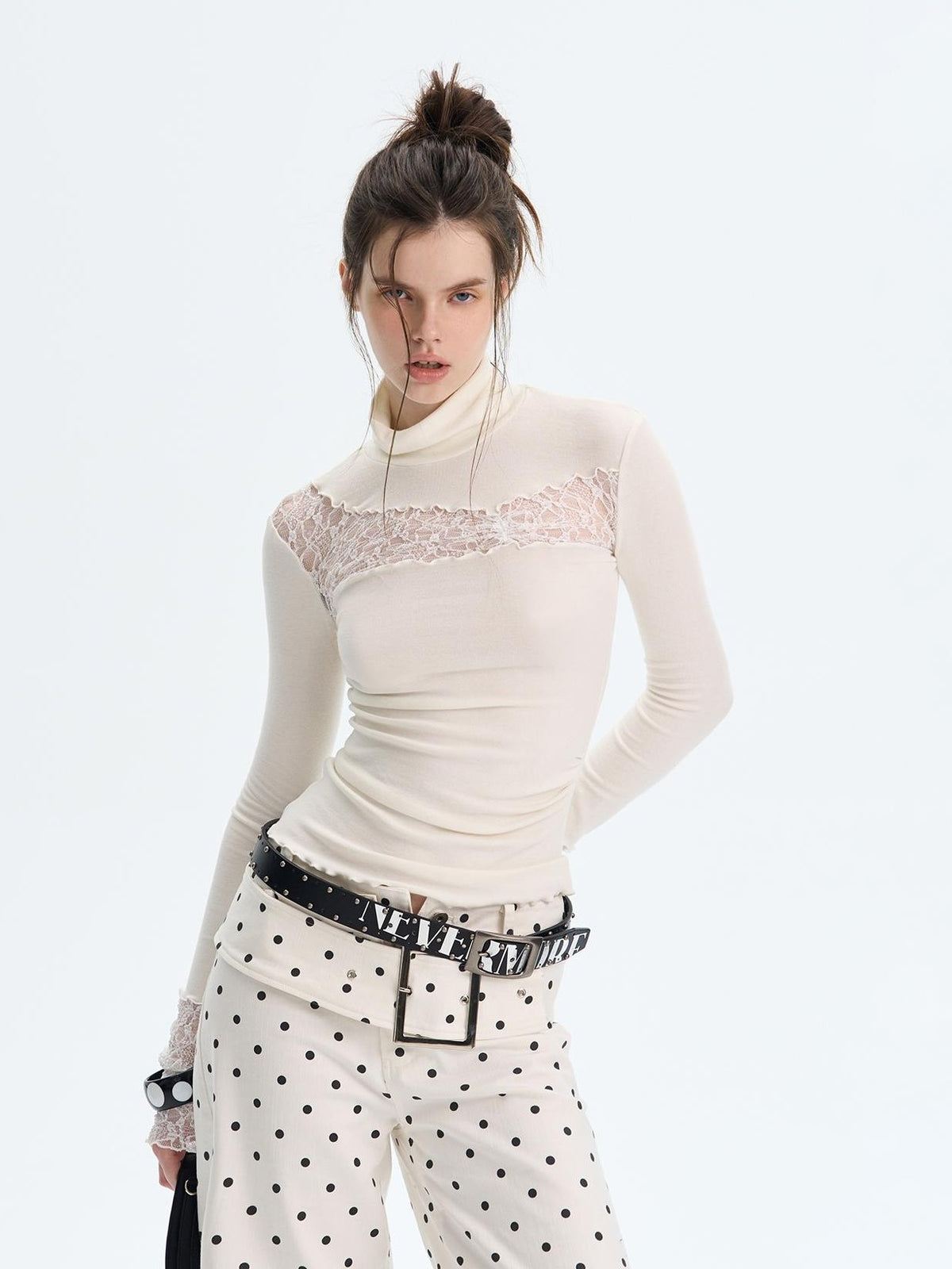 The NeverMore Lace Trim Turtleneck Knit Slim Fit Women&