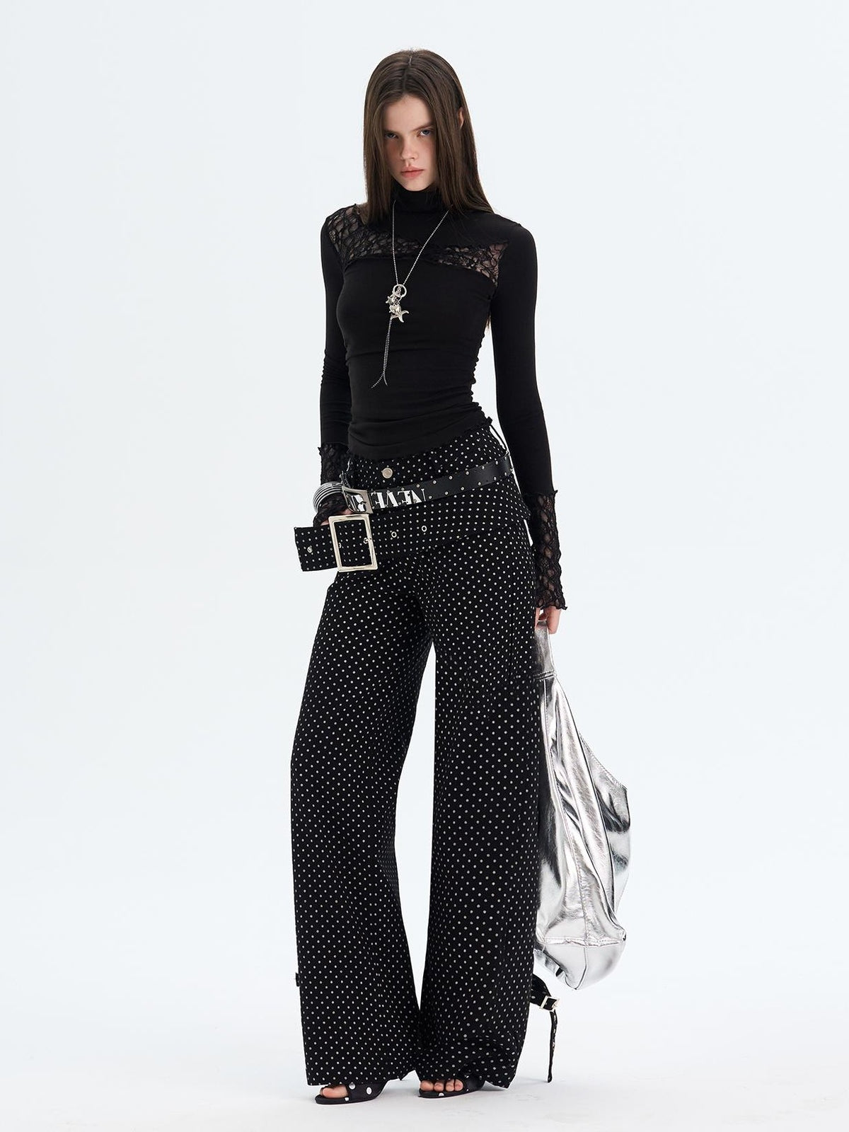 The NeverMore Lace Trim Turtleneck Knit Slim Fit Women&