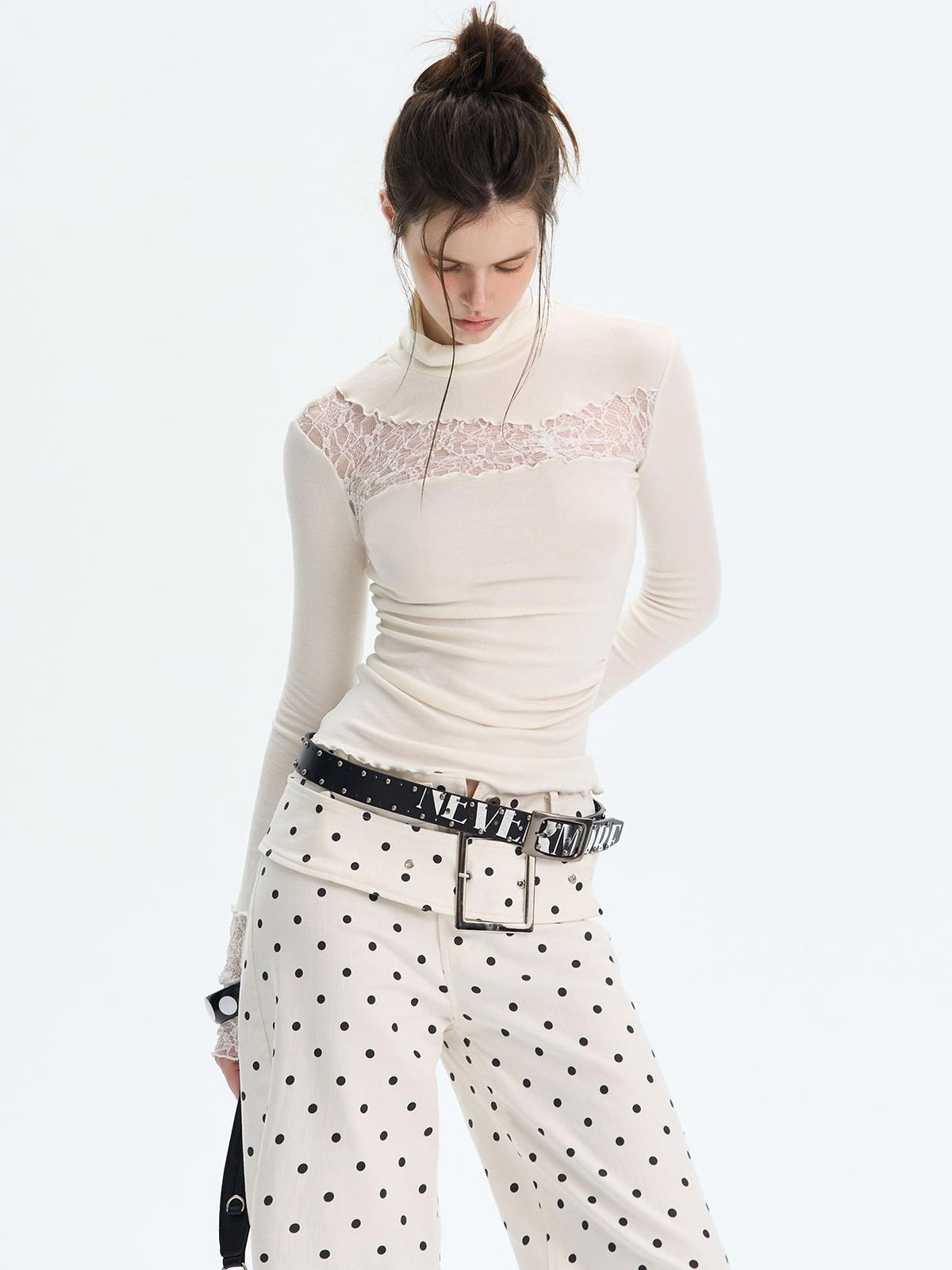 The NeverMore Lace Trim Turtleneck Knit Slim Fit Women&
