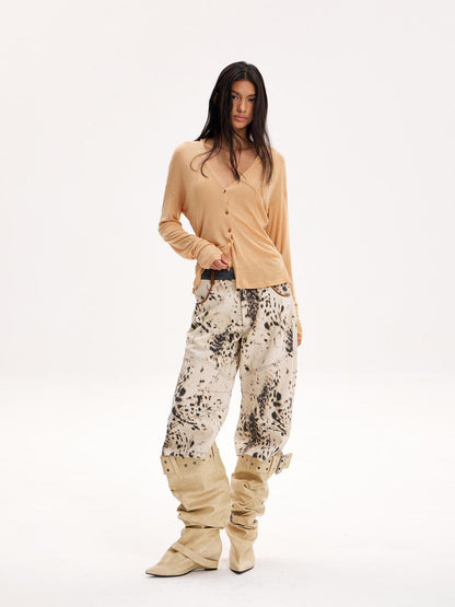 The NeverMore Leopard Print Wide Leg Denim Women&
