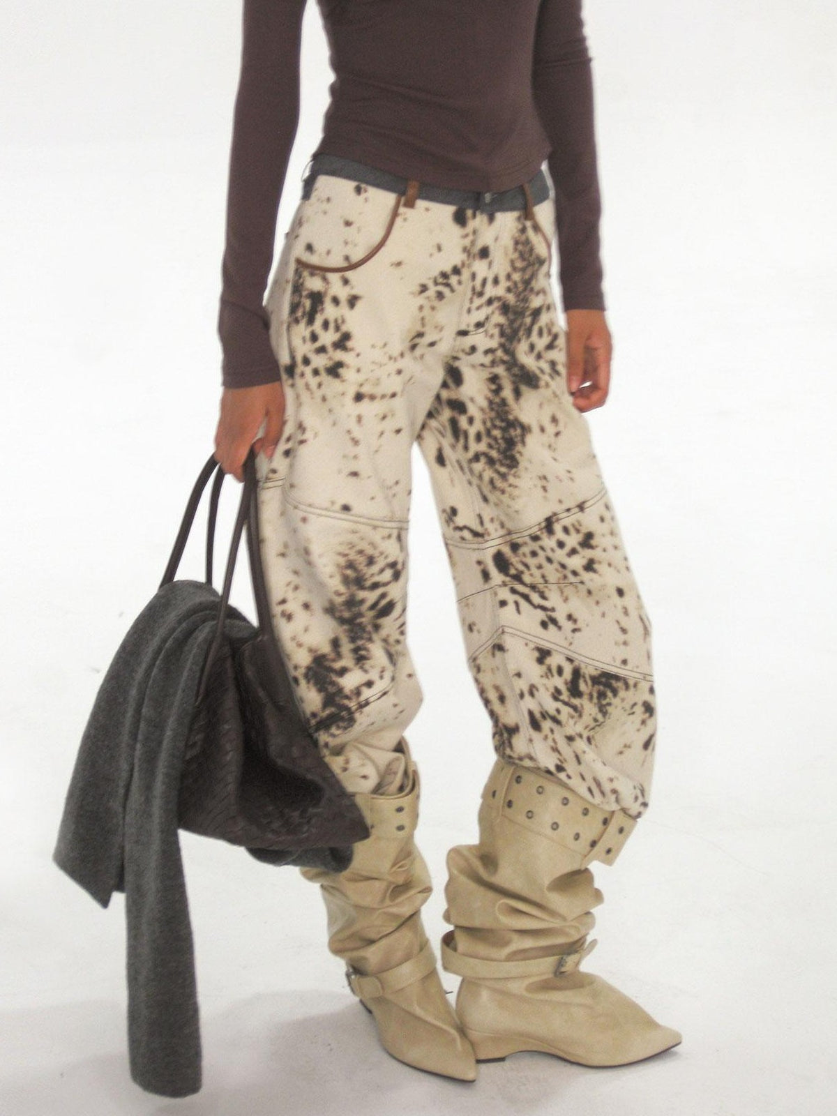 The NeverMore Leopard Print Wide Leg Denim Women&