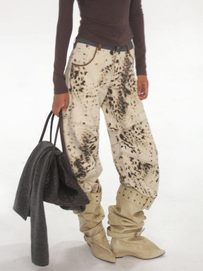 The NeverMore Leopard Print Wide Leg Denim Women&