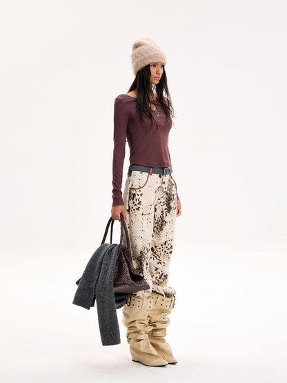 The NeverMore Leopard Print Wide Leg Denim Women&