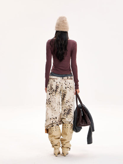 The NeverMore Leopard Print Wide Leg Denim Women&