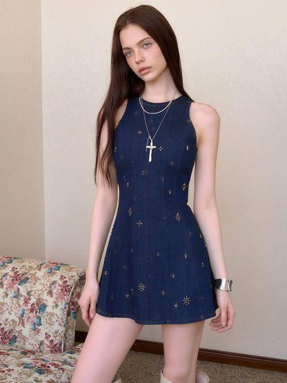 The NeverMore Navy Gold Embroidered Contrast Sleeveless Women&