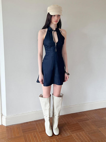 The NeverMore Navy Modern Chinese Cut Shoulder Aline Women&