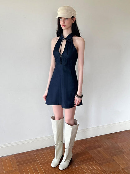 The NeverMore Navy Modern Chinese Cut Shoulder Aline Women&