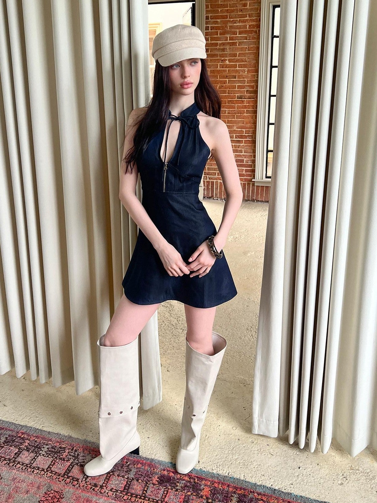 The NeverMore Navy Modern Chinese Cut Shoulder Aline Women&