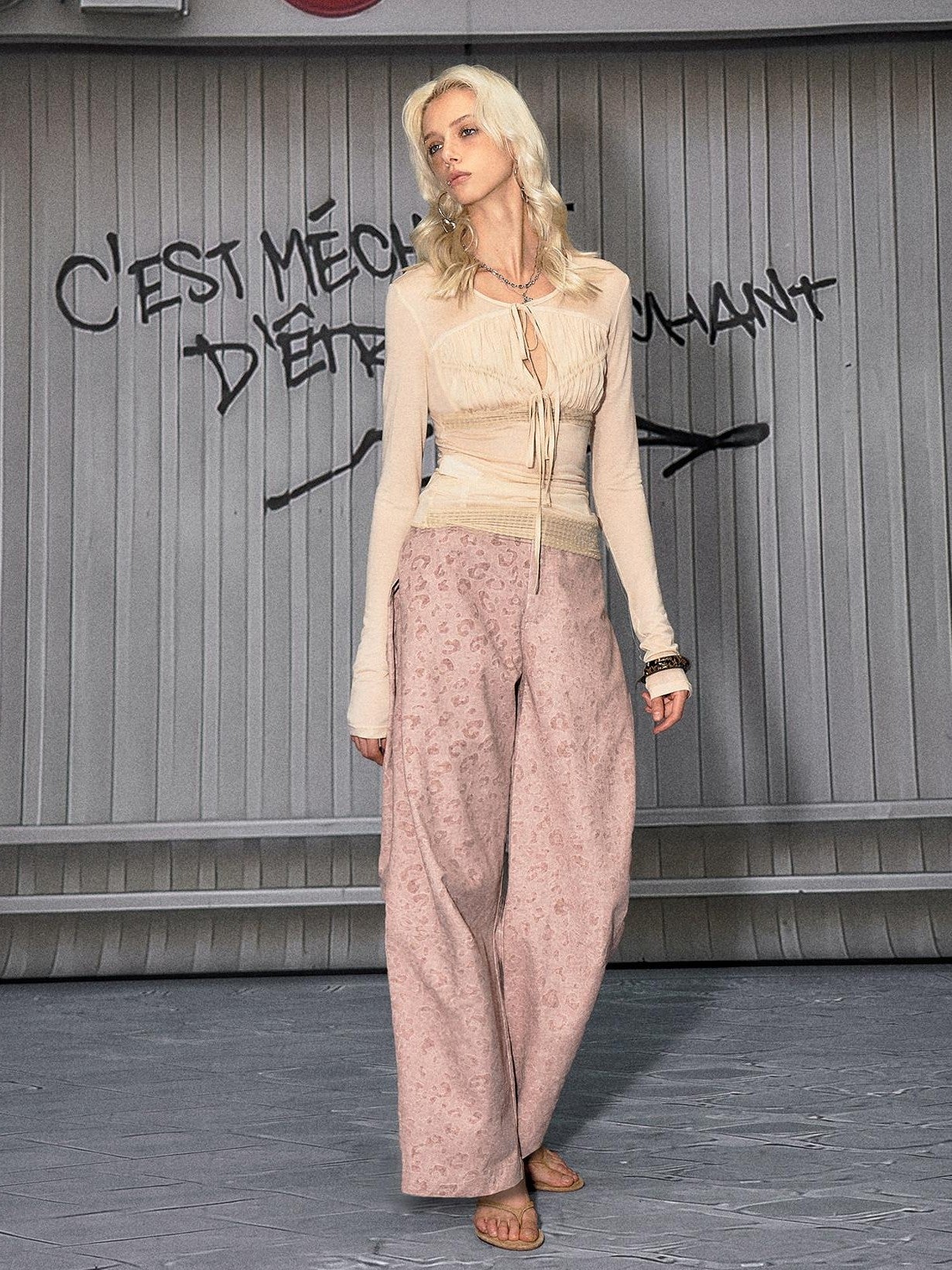 The NeverMore Pale Apricot Cutout Drawstring Spliced Slim Women&