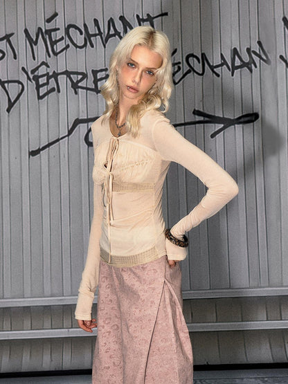 The NeverMore Pale Apricot Cutout Drawstring Spliced Slim Women&