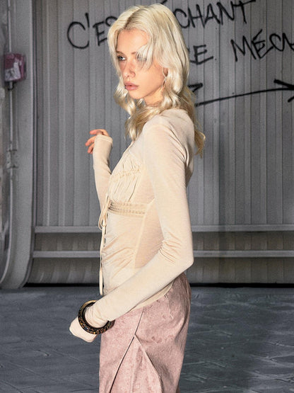 The NeverMore Pale Apricot Cutout Drawstring Spliced Slim Women&