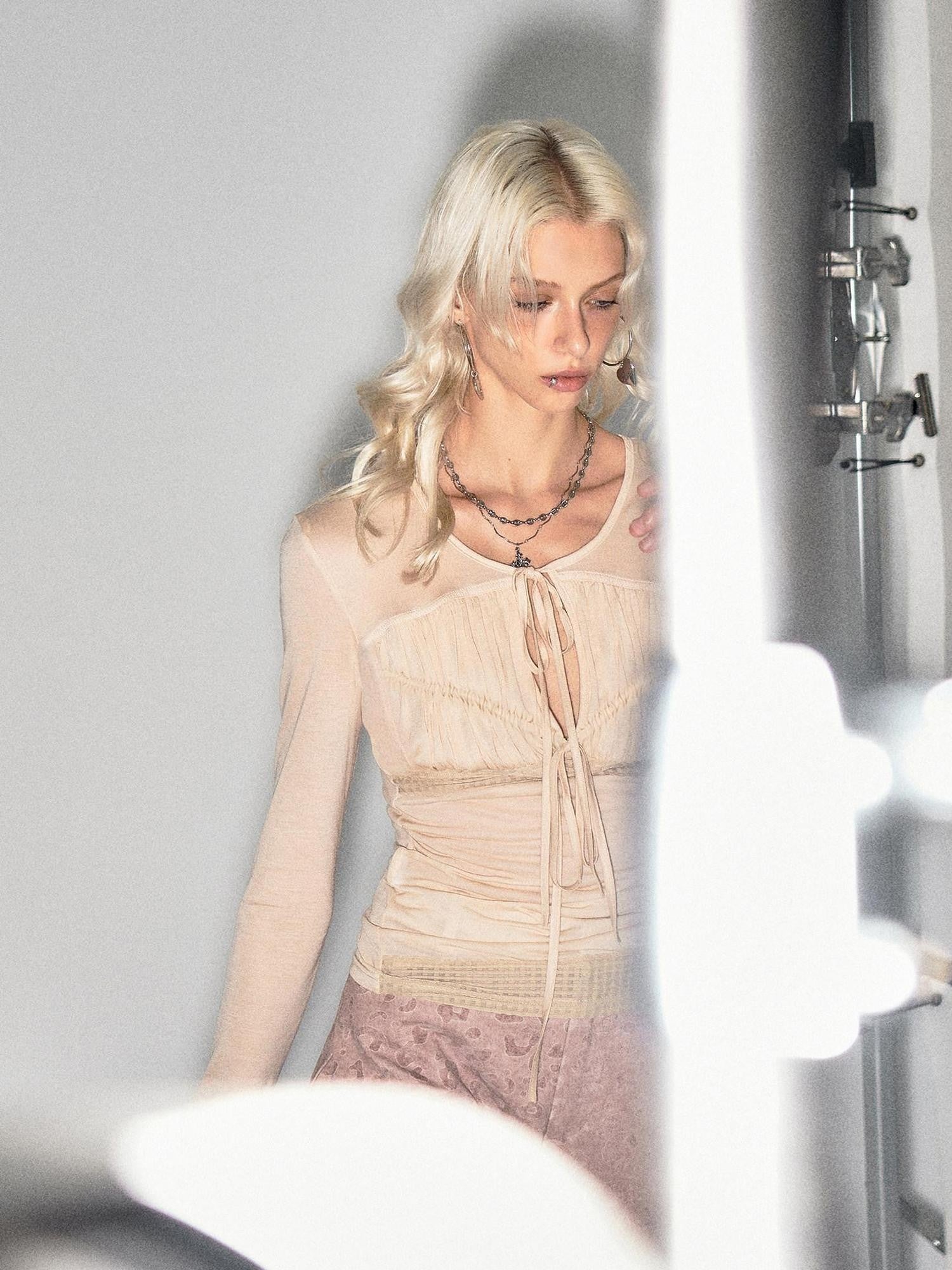The NeverMore Pale Apricot Cutout Drawstring Spliced Slim Women&
