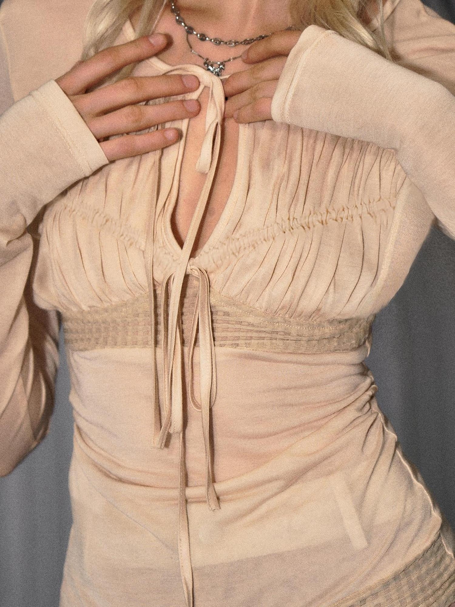 The NeverMore Pale Apricot Cutout Drawstring Spliced Slim Women&