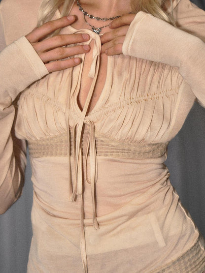 The NeverMore Pale Apricot Cutout Drawstring Spliced Slim Women&