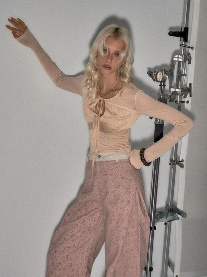 The NeverMore Pale Apricot Cutout Drawstring Spliced Slim Women&