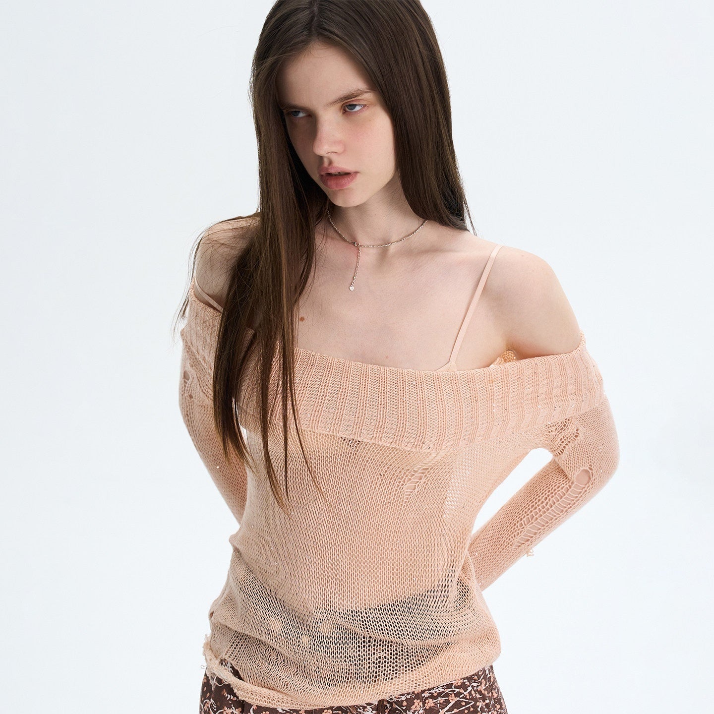 The_NeverMore_Peach_Pink_Sequin_Cutout_Slouchy_Knit_Women&