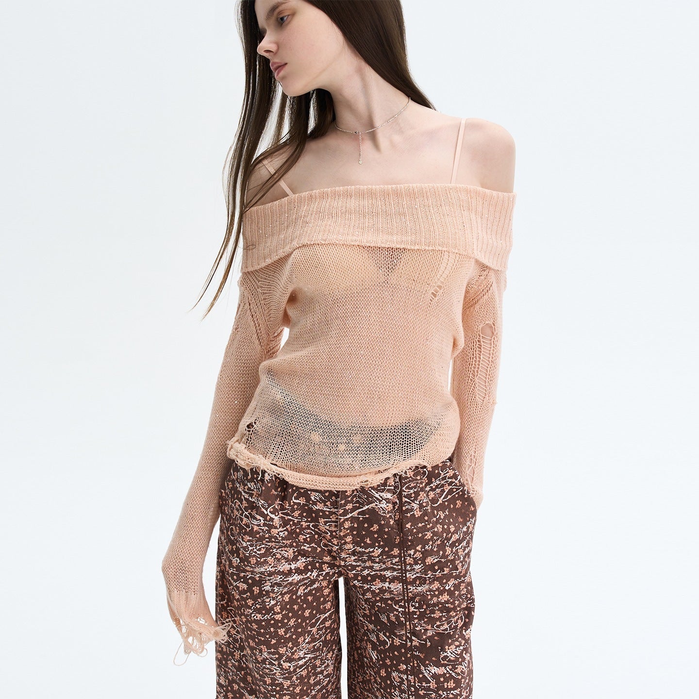 The_NeverMore_Peach_Pink_Sequin_Cutout_Slouchy_Knit_Women&