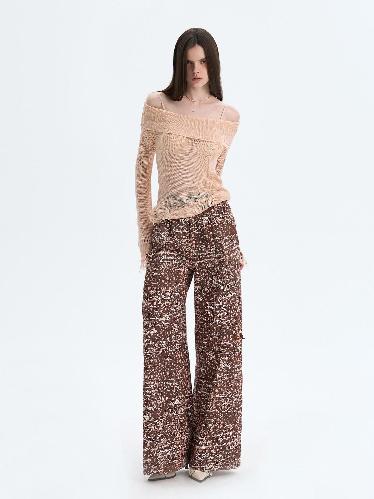The NeverMore Peach Pink Sequin Cutout Slouchy Knit Women&