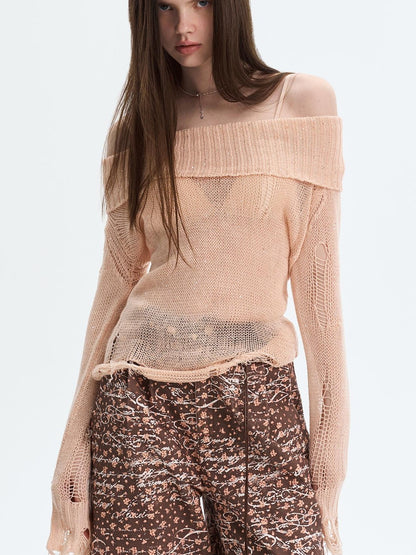 The NeverMore Peach Pink Sequin Cutout Slouchy Knit Women&