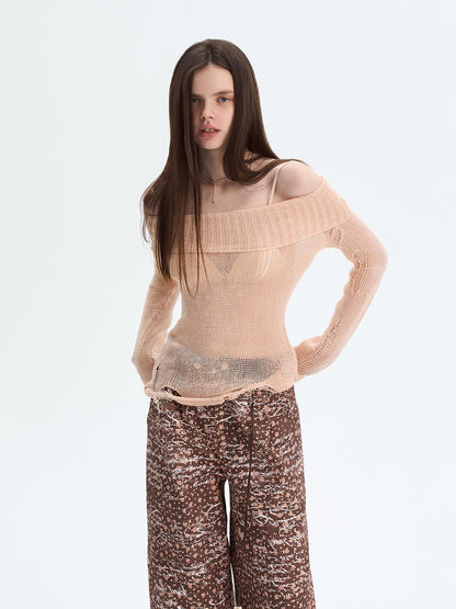 The NeverMore Peach Pink Sequin Cutout Slouchy Knit Women&
