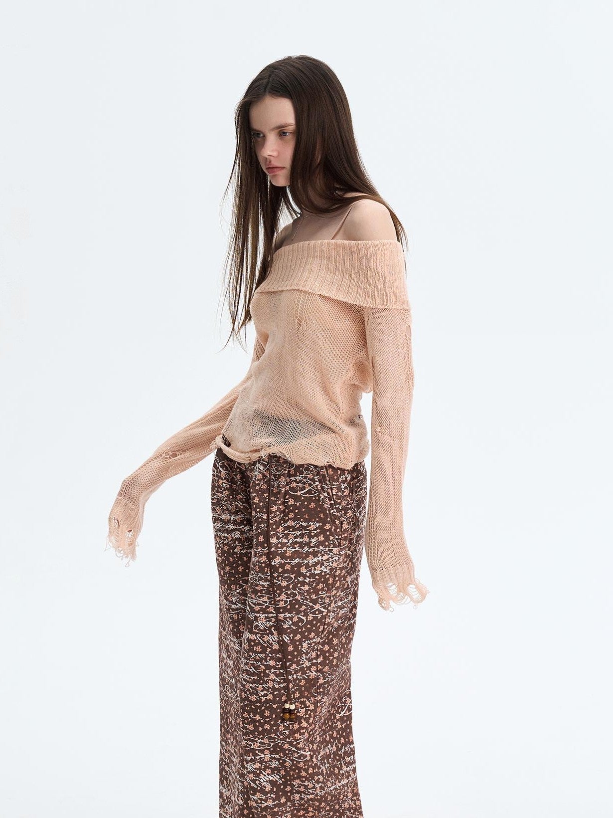 The NeverMore Peach Pink Sequin Cutout Slouchy Knit Women&
