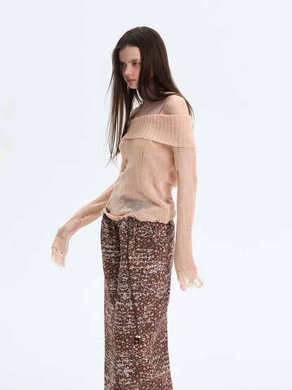 The NeverMore Peach Pink Sequin Cutout Slouchy Knit Women&