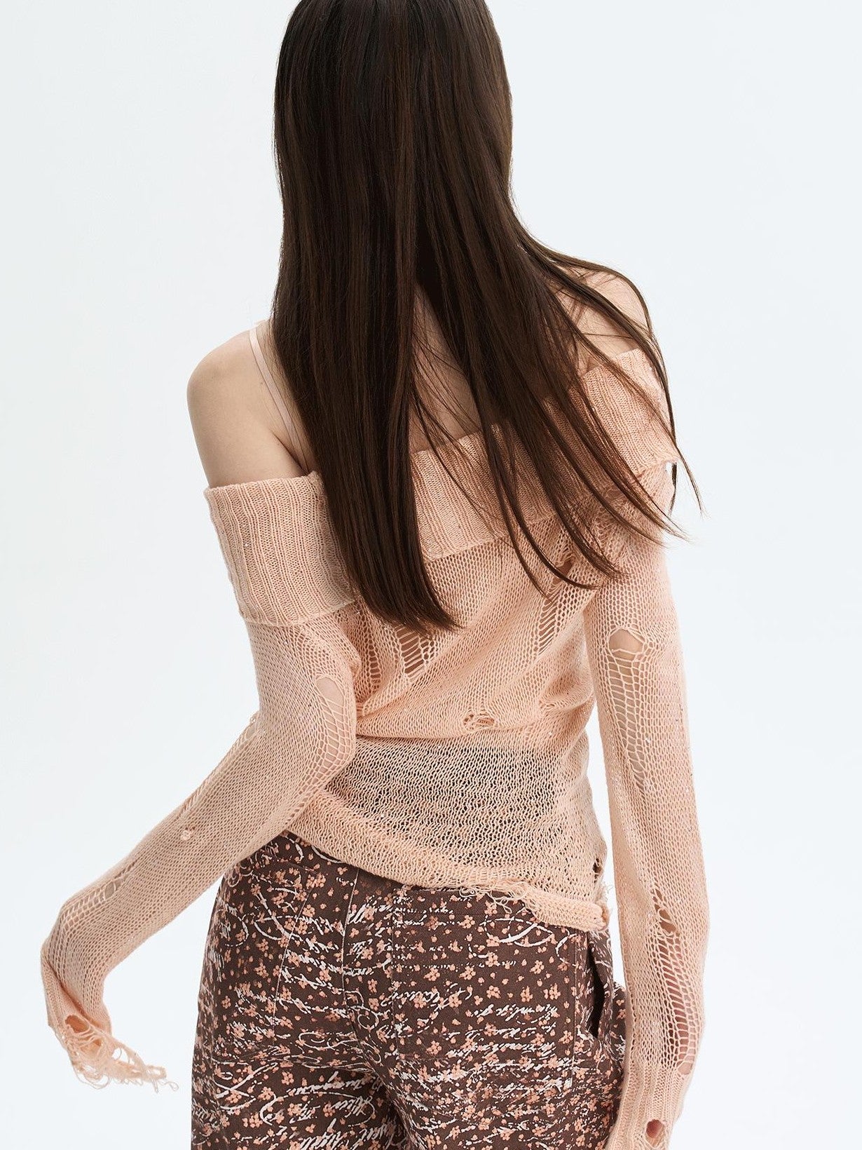 The NeverMore Peach Pink Sequin Cutout Slouchy Knit Women&