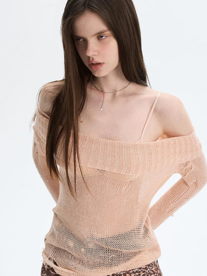 The NeverMore Peach Pink Sequin Cutout Slouchy Knit Women&