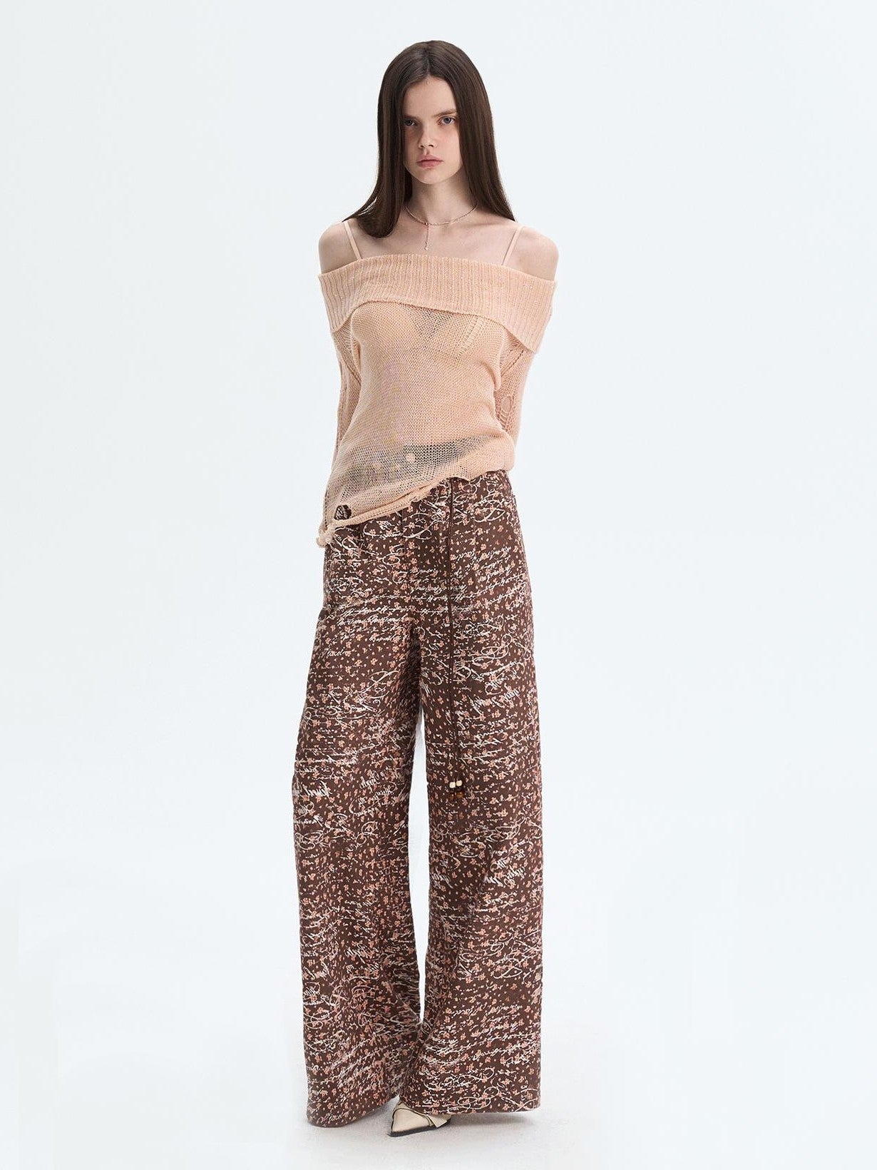 The NeverMore Peach Pink Sequin Cutout Slouchy Knit Women&
