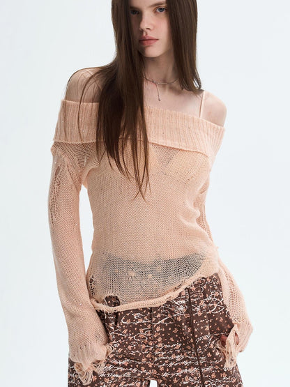 The NeverMore Peach Pink Sequin Cutout Slouchy Knit Women&