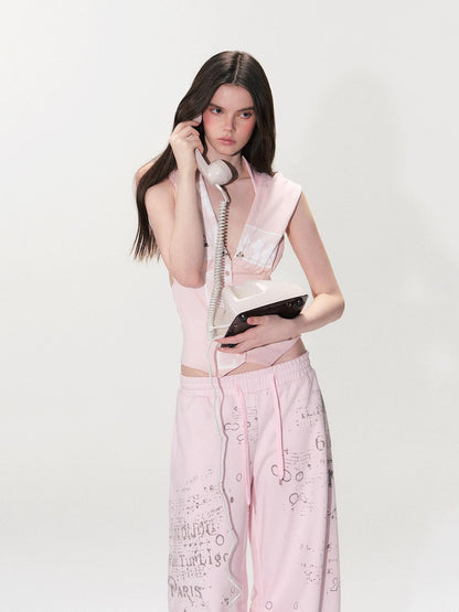 The NeverMore Pink Hooded Letter Print Cropped Slim Women&