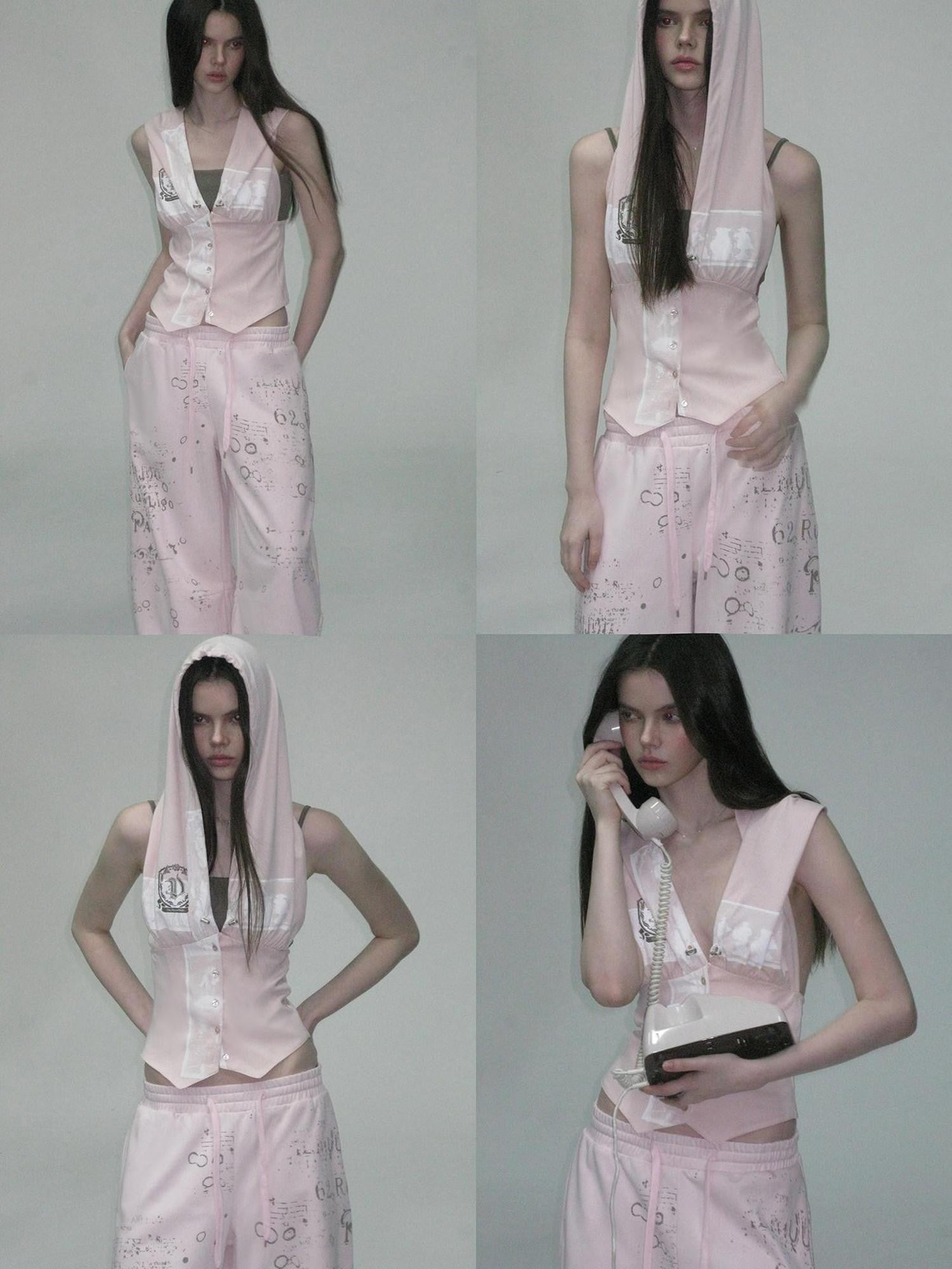 The NeverMore Pink Hooded Letter Print Cropped Slim Women&