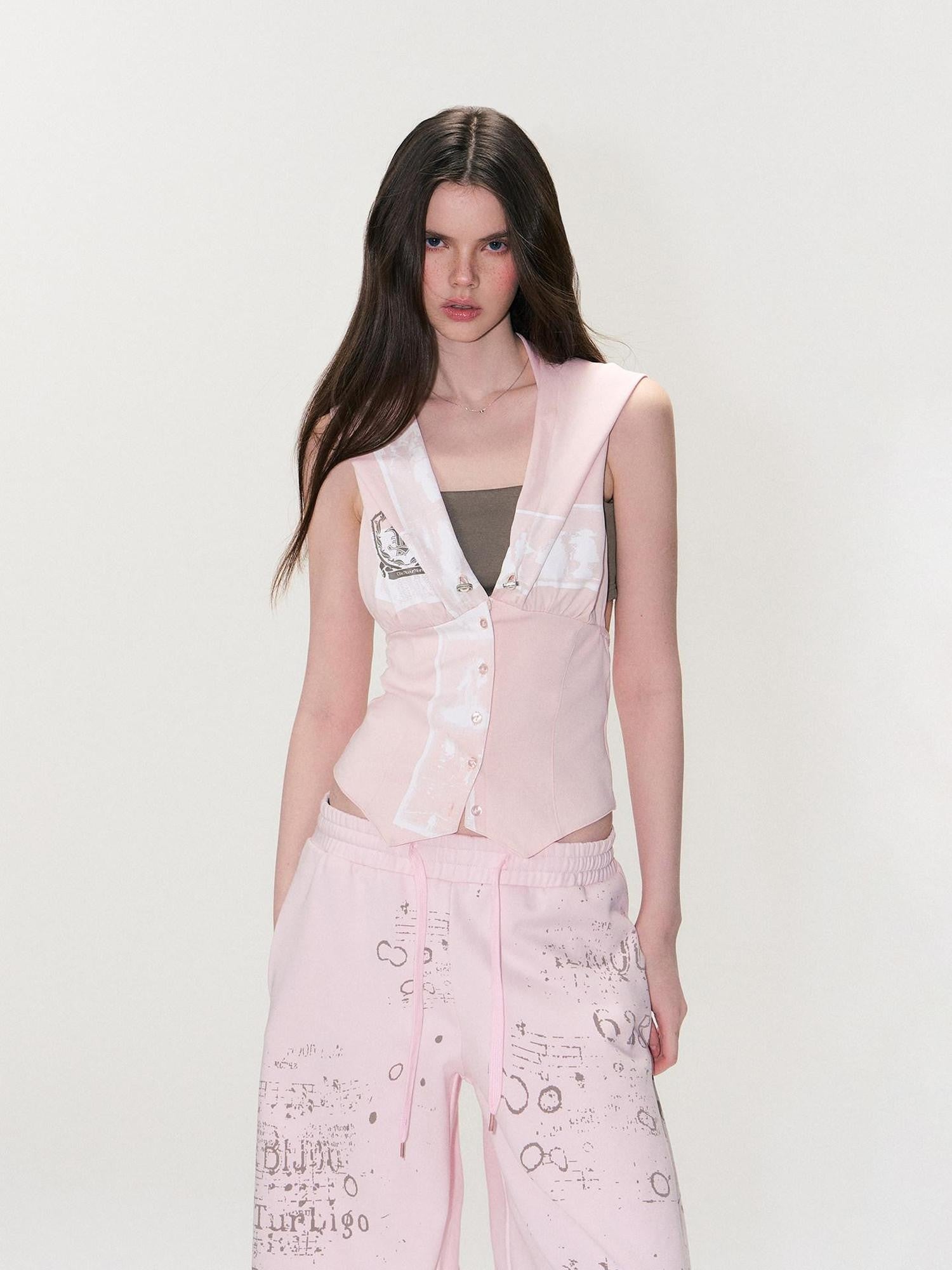 The NeverMore Pink Hooded Letter Print Cropped Slim Women&