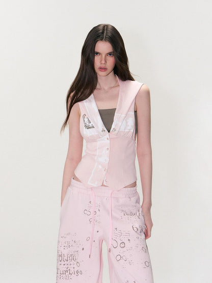 The NeverMore Pink Hooded Letter Print Cropped Slim Women&