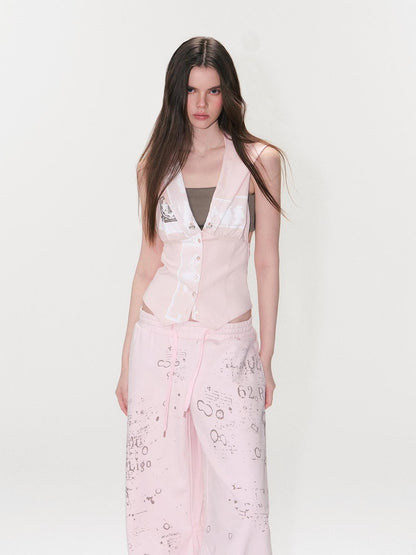 The NeverMore Pink Hooded Letter Print Cropped Slim Women&