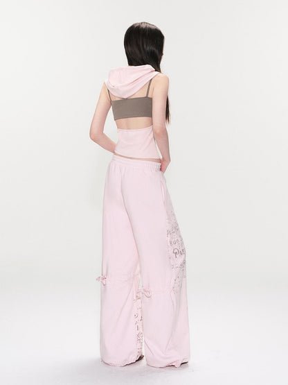 The NeverMore Pink Letter Print Wide Leg Women&