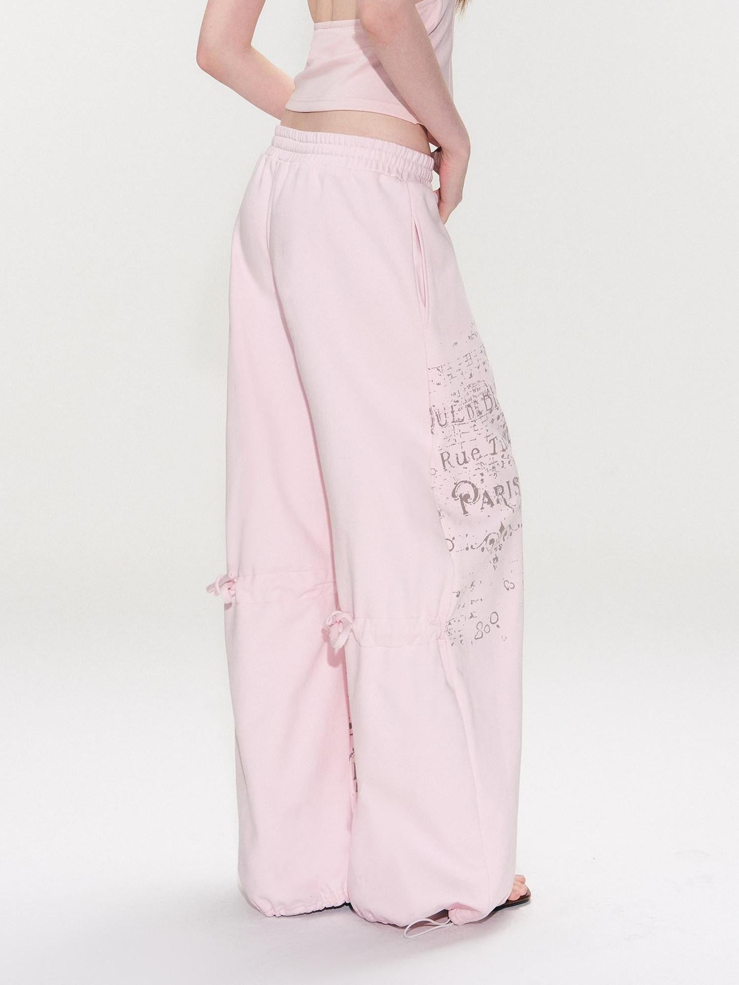 The NeverMore Pink Letter Print Wide Leg Women&