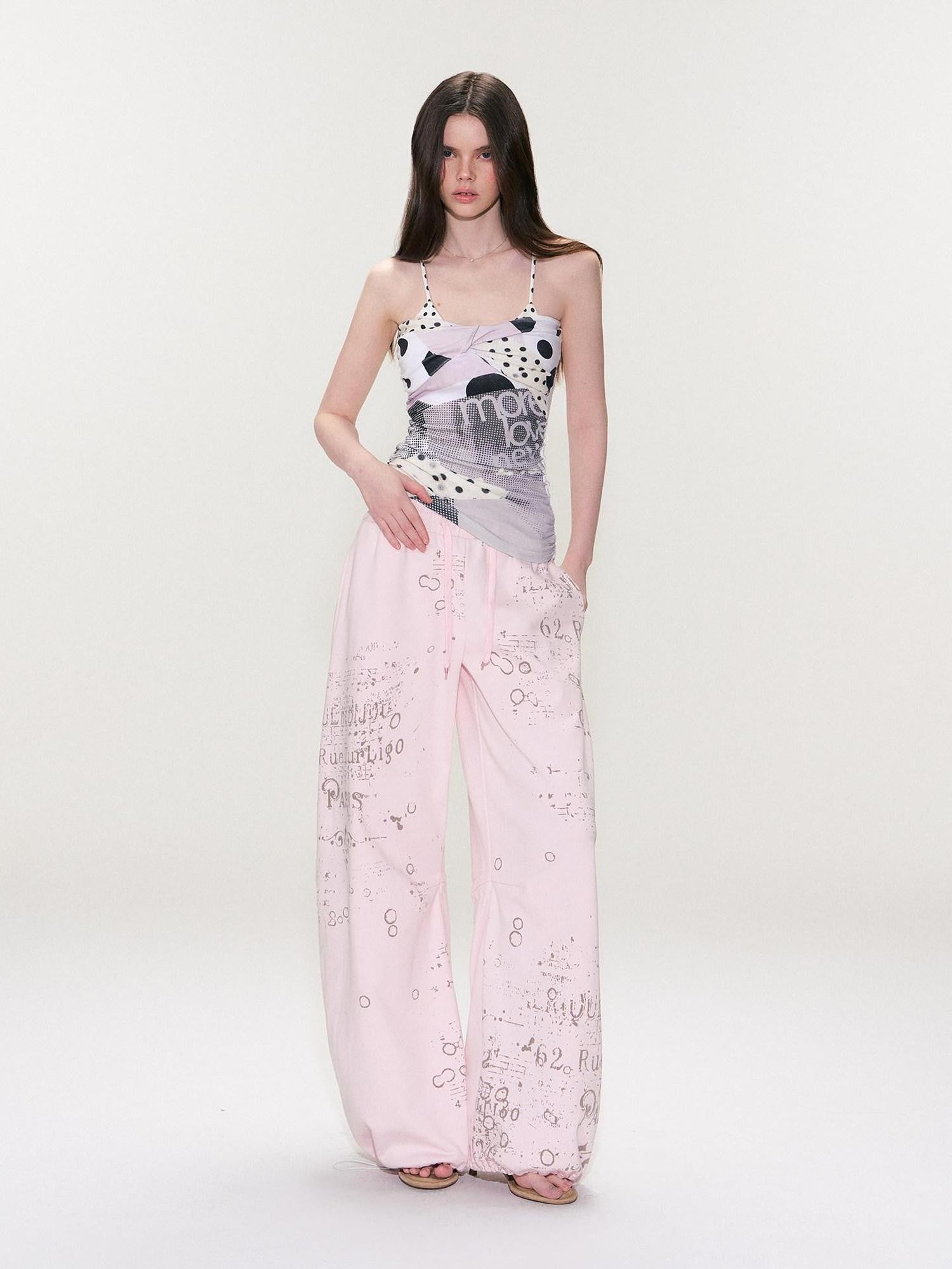 The NeverMore Pink Letter Print Wide Leg Women&