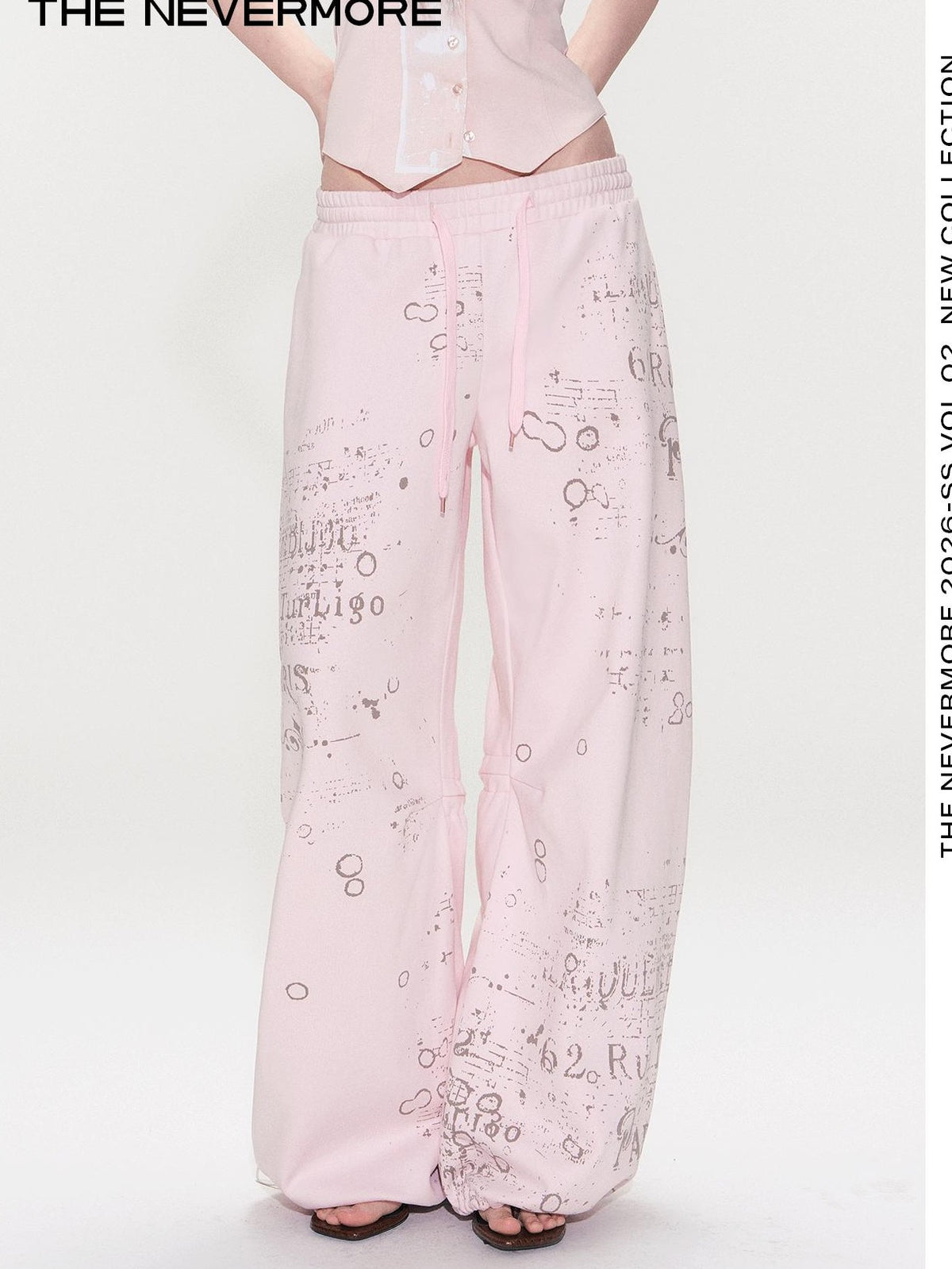 The NeverMore Pink Letter Print Wide Leg Women&