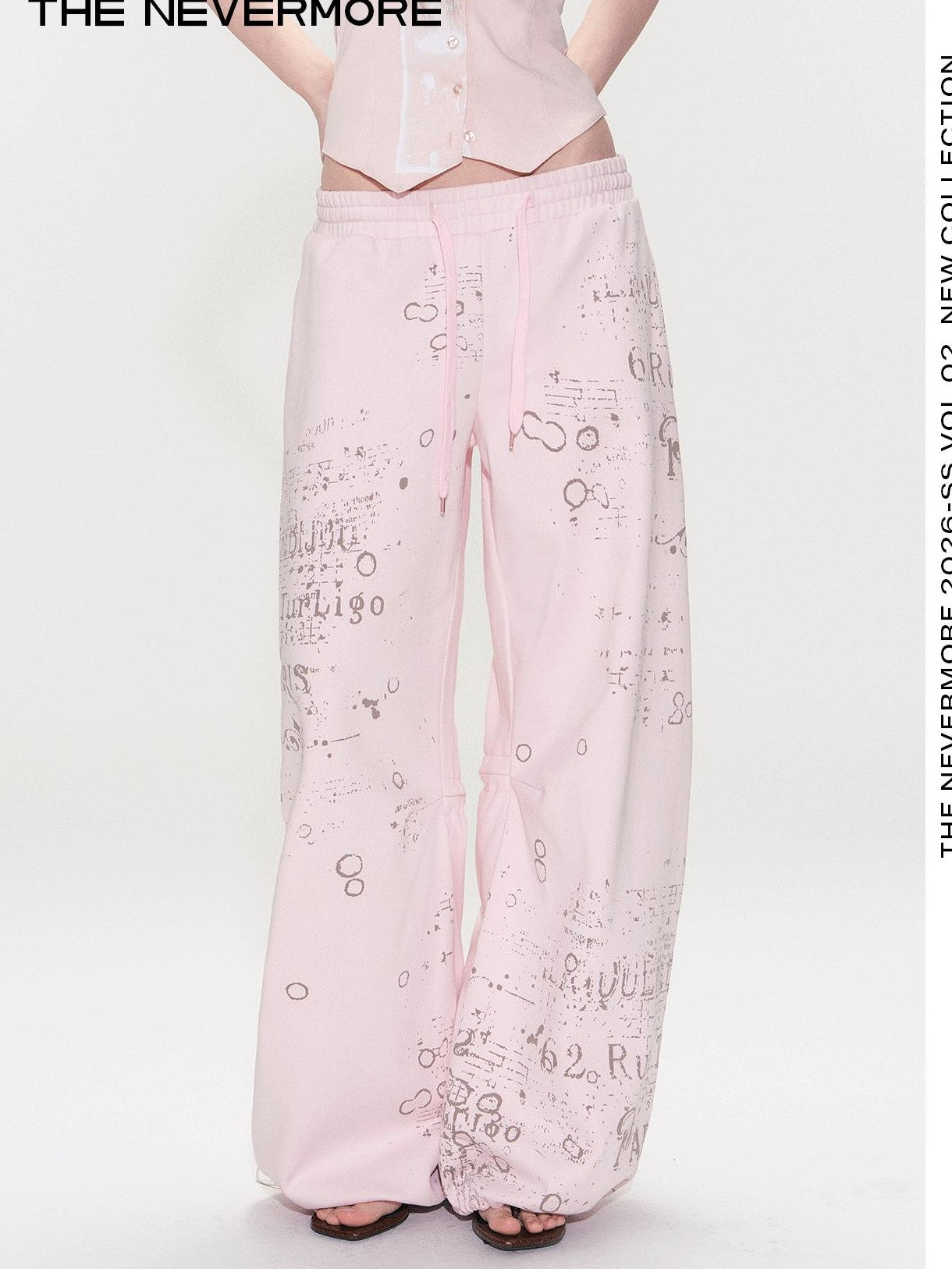 The NeverMore Pink Letter Print Wide Leg Women&