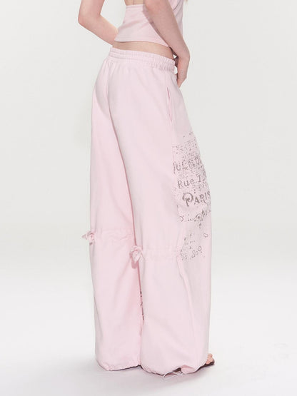 The NeverMore Pink Letter Print Wide Leg Women&