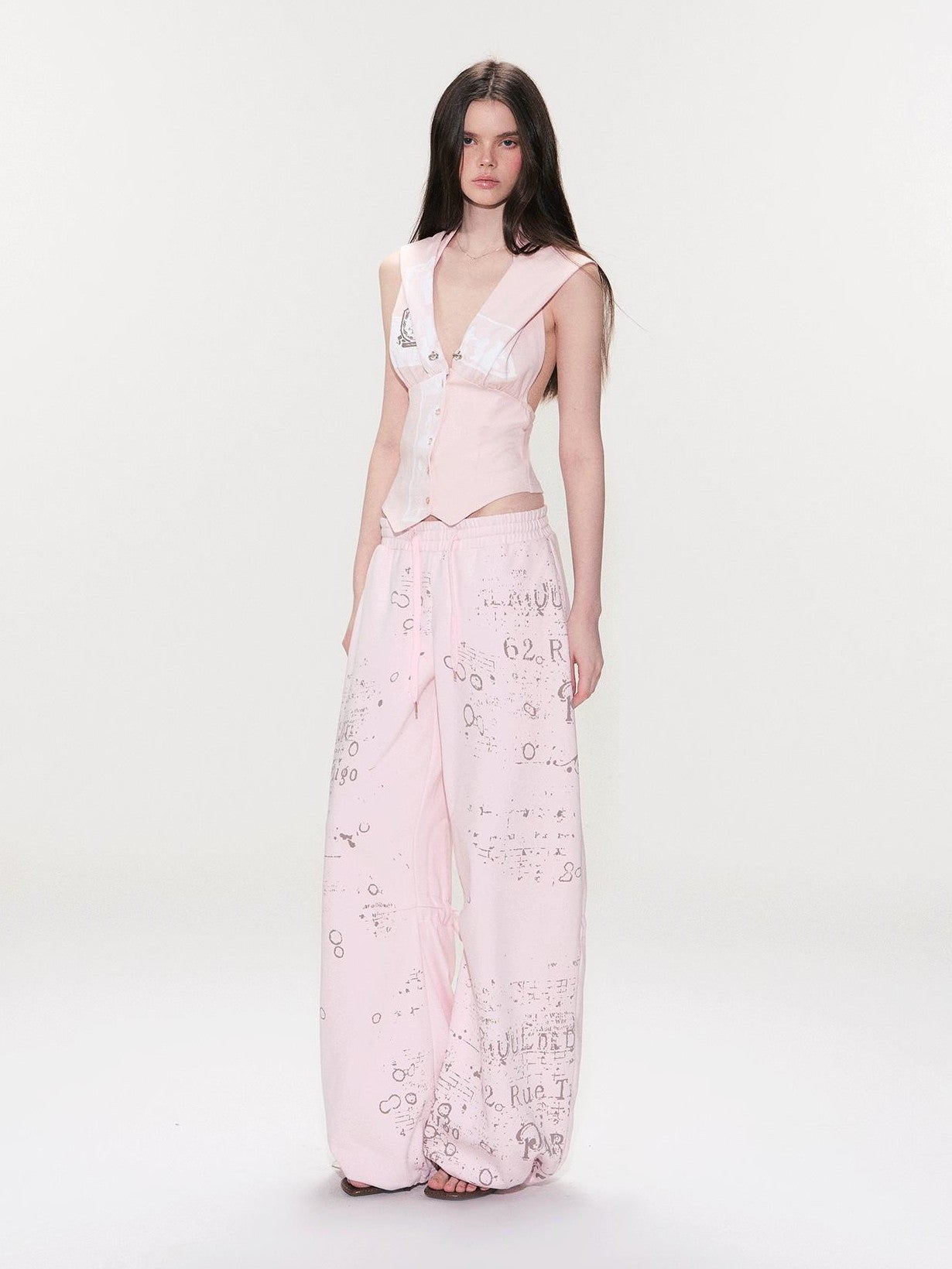 The NeverMore Pink Letter Print Wide Leg Women&
