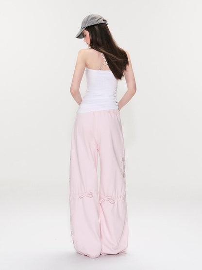 The NeverMore Pink Letter Print Wide Leg Women&